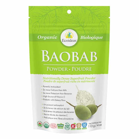 Ecoideas Poudre de Bobab biologique poudre de superfruit riche en nutriments puissant antioxydant source élevée en vitamine C vegan sans ogm 113g