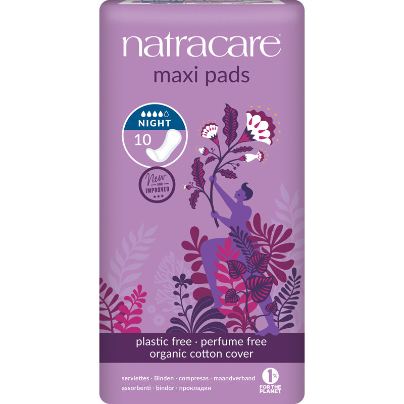 Natracare maxi pads serviettes  hygiénique naturelles absorption nuit sans plastique biologique sans parfum 10