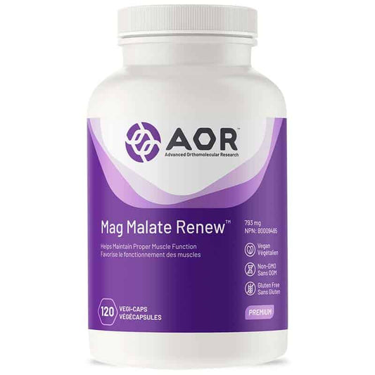 AOR Mag malate renew 793 mg favorise le fonctionnement des muscles végétalien sans ogm sans gluten 120 végécapsules