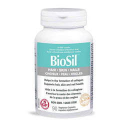 BioSil Cheveux Peau Ongles Aide à la formation du collagène Favorise la santé des cheveux, de la peau et des ongles sans ogm 90 capsules 