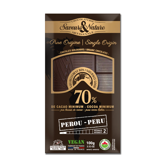 Tablette De Chocolat Noir 70% Cacao Pur Origine Pérou