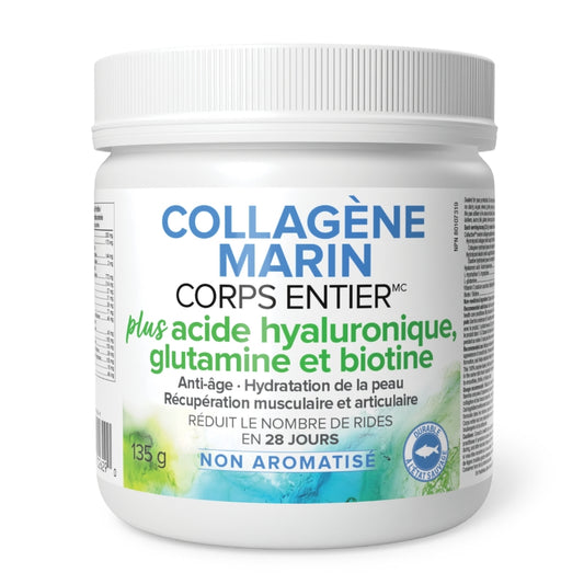 Natural Factors Collagène Marin Corps Entier + Acide Hyaluronique Glutamine Biotine Anti-Âge Récupération musculaire et articulaire