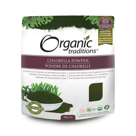 Organic traditions poudre de chlorelle biologique 150g poudre