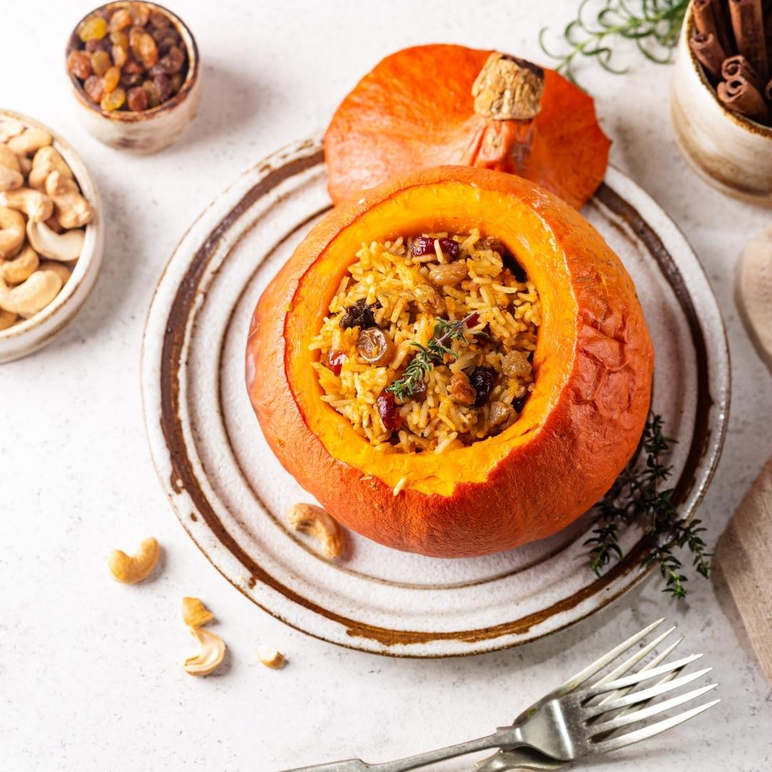 mini pumpkin in white plate on white table cloth