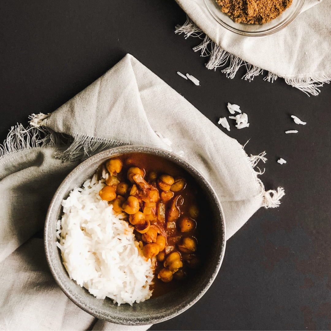 chickpea stew with rice in a bowl