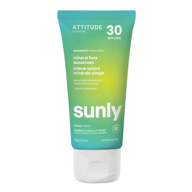 ATTITUDE Sunly Crème solaire Minérale visage FPS 30 - Sans Odeur Mineral Face sunscreen  SPF 30 - Unscented