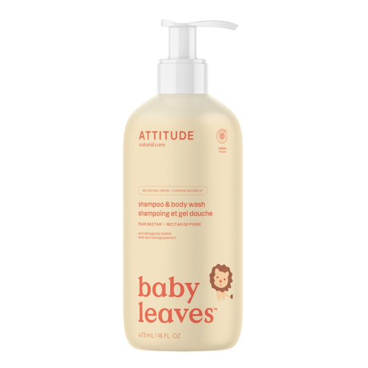 Attitude Baby Leaves 2 En 1 Shampoing Et Gel Nettoyant - Nectar de poire Baby Leaves 2 in 1 Shampoo and Cleansing Gel - Pear nectar