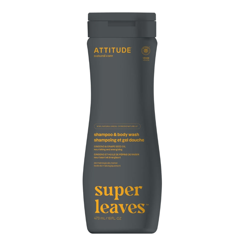 Attitude Super Leaves Shampoing et gel douche - Ginseng et Huile de pépins de raisin