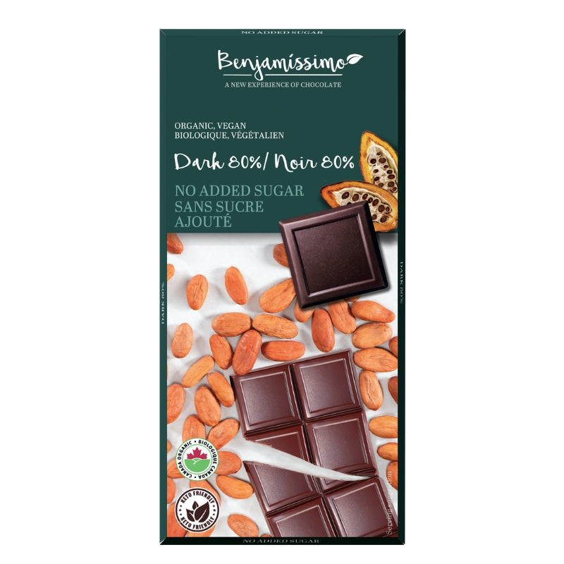 Benjamissimo Chocolat Noir 80% - Sans Sucre Ajouté Dark Chocolate 80% - No added sugar