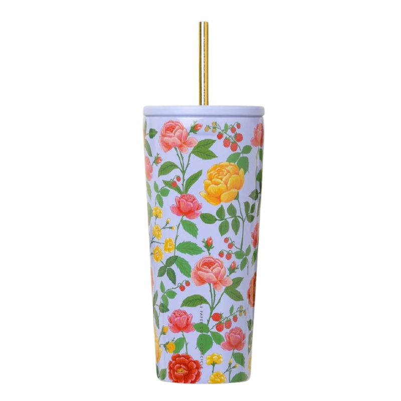 Corkcicle Tasse froide avec paille - Rifle paper roses purple