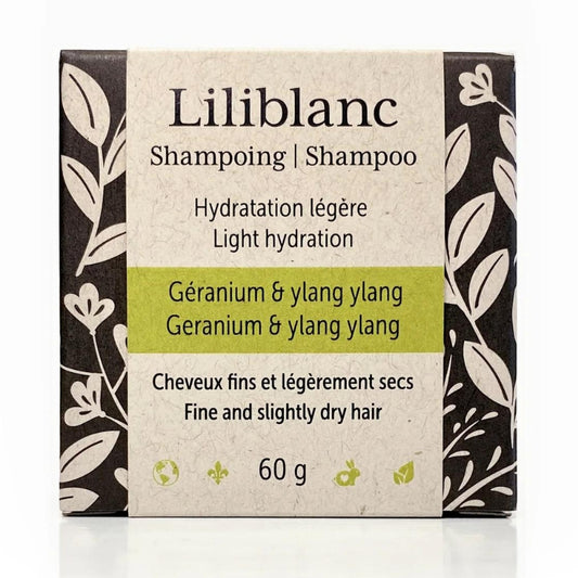 Liliblanc Shampoing en barre - Cheveux secs – Géranium & Ylang Ylang Shampoo bar - Dry hair - Geranium & Ylang Ylang