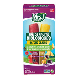 Mrs-J-Natural Bâtonnets Glacés Jus De Fruits Fraises Mangue & Orange Ananas