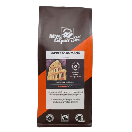 Mystique Café Café En Grain Espresso Romano Mélange Médium Bio Romano Espresso Medium Blend Organic Coffee Beans