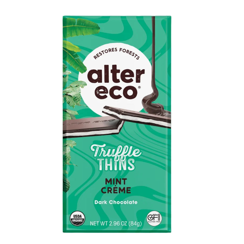 alter eco chocolat noir biologique truffle thins - creme a la menthe