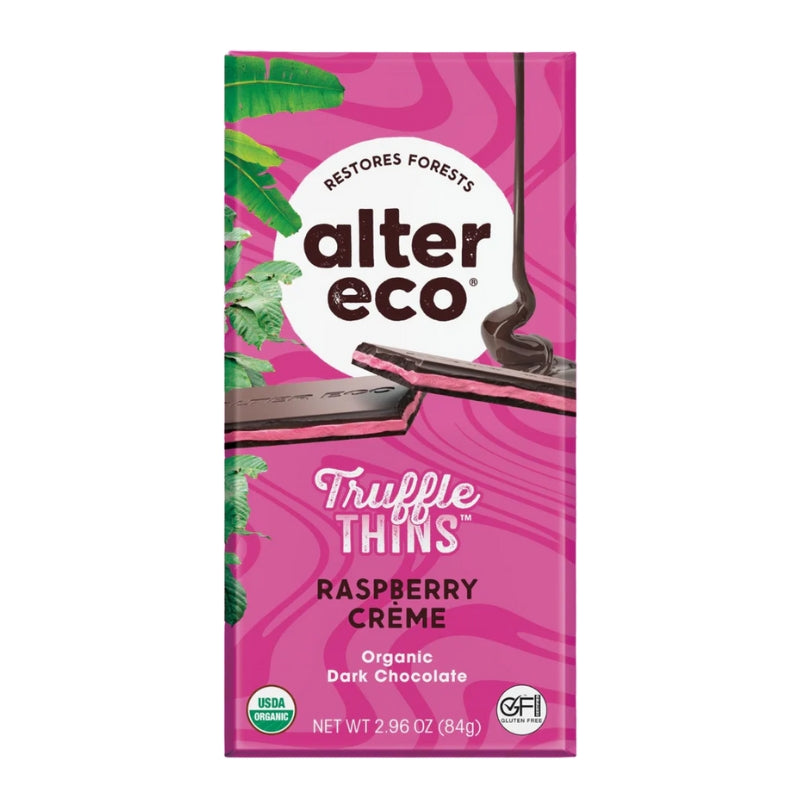 alter eco chocolat noir biologique truffle thins - creme de framboise