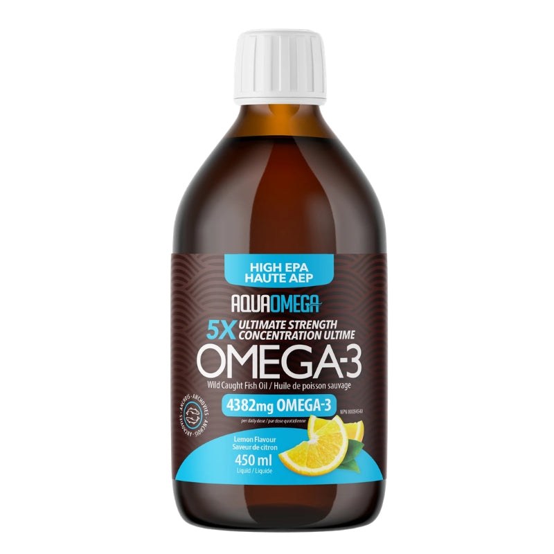 AquaOmega - Omega-3 - Haute en AEP 5X concentration ultime 4 382mg - Citron - 450 ml