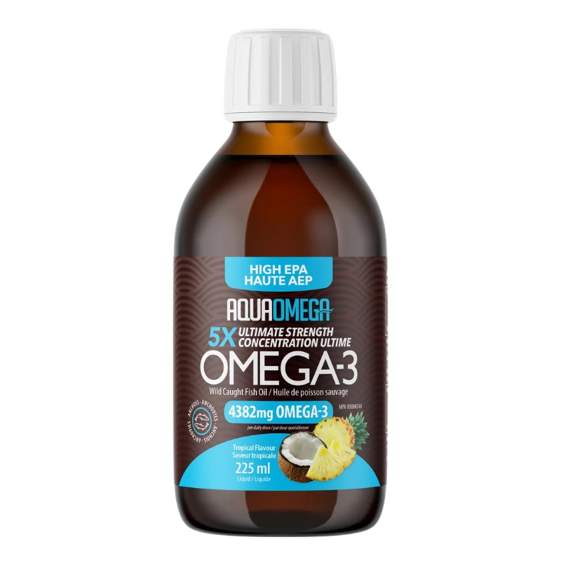 AquaOmega - Omega-3 - Haute en AEP 5X concentration ultime 4 382mg - Tropicale - 225 ml