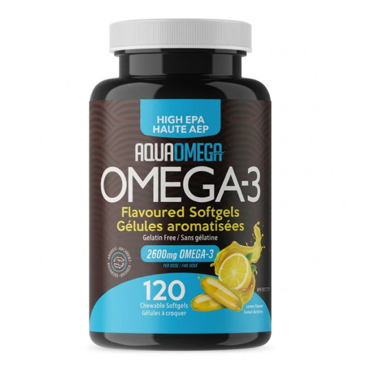 AquaOmega - Omega-3 - Haute en AEP gélules aromatisées 2600mg - Citron - 120 gel