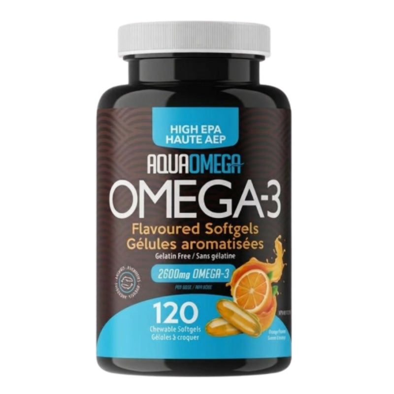 AquaOmega - Omega-3 - Haute en AEP gélules aromatisées 2600mg - Orange - 120 gel