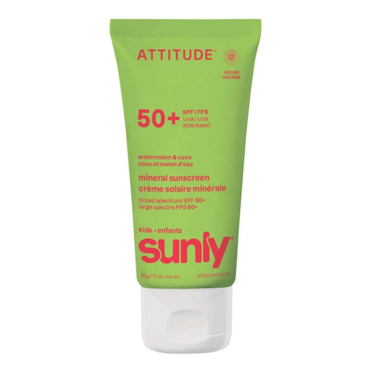 Attitude - Sunly Crème solaire minérale FPS 50 Enfants - Coco et melon d'eau - 85 g