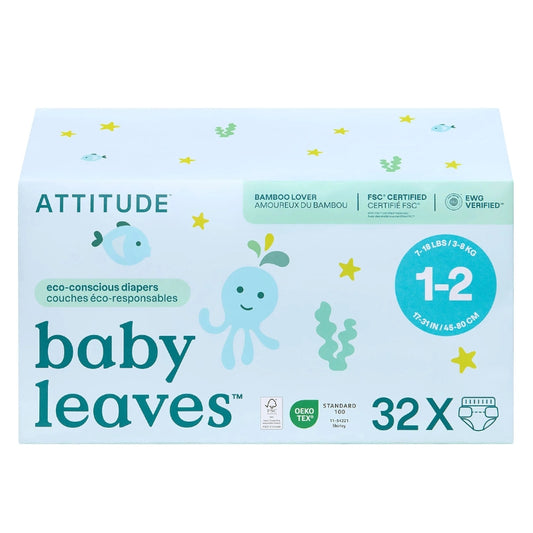 Attitude - Baby leaves couches bébé- Taille 1-2 (3-8 kg) - 32 unités