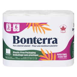 Bonterra - Essuie-tout méga rouleaux - 2 épaisseurs - 3 rouleaux