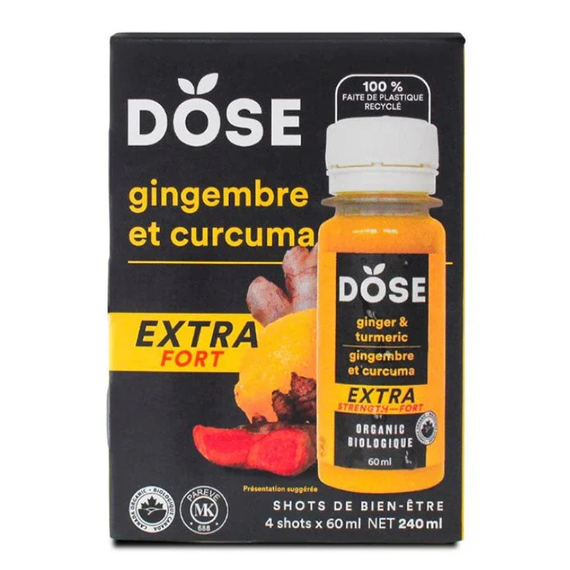 Dose - Shots de bien être bio - Gingembre & Curcuma extra fort - 4 X 60 ml