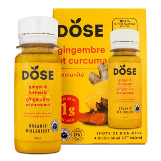 Dose - Shots bien-être bio - Gingembre curcuma - 4 X 60 ml