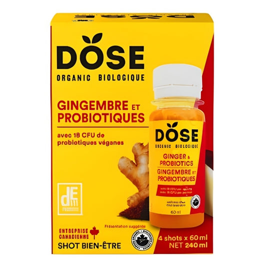 Dose - Shots bien-être bio - Gingembre & Probiotiques - 4 X 60 ml