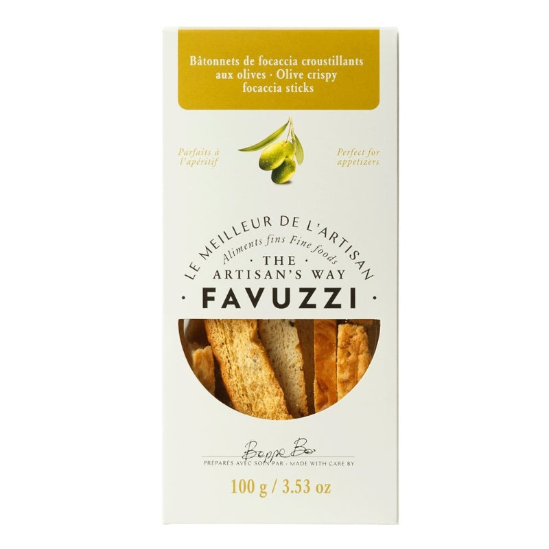 Favuzzi - Bâtonnets de focaccia croustillants - Olives - 100 g