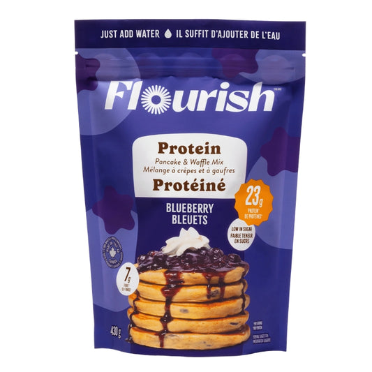 Flourish - Mélange à crêpes et à gaufres protéiné - Bleuets - 430 g