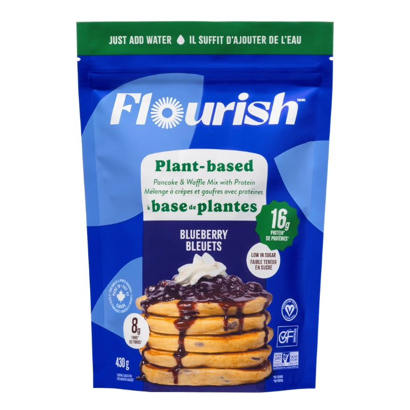 Flourish - Mélange à crêpes et gaufres protéiné à base de plantes -  Bleuets - 430 g