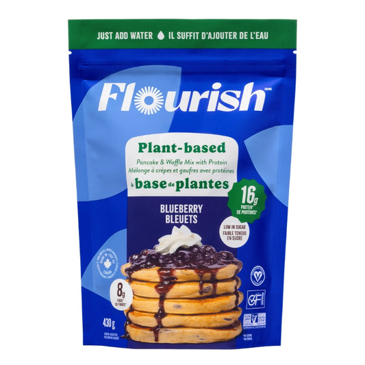 Flourish - Mélange à crêpes et gaufres protéiné à base de plantes -  Bleuets - 430 g