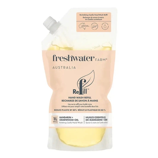 Freshwater Farm - Recharge de savon à mains de castille - Huiles essentielles de mandarine + cèdre - 1 L