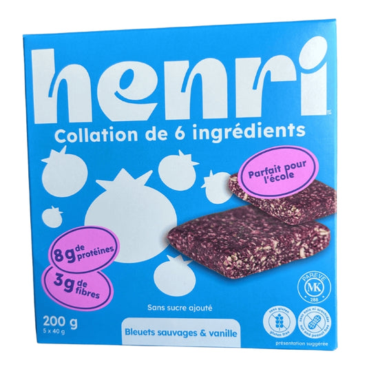Henri - Barre collation 6 ingrédients - Bleuets sauvages & vanille  - 200 g