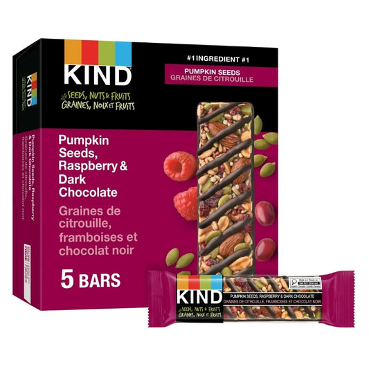 KIND - Barres tendres - Graines citrouille, framboises et chocolat noir - 5 barres