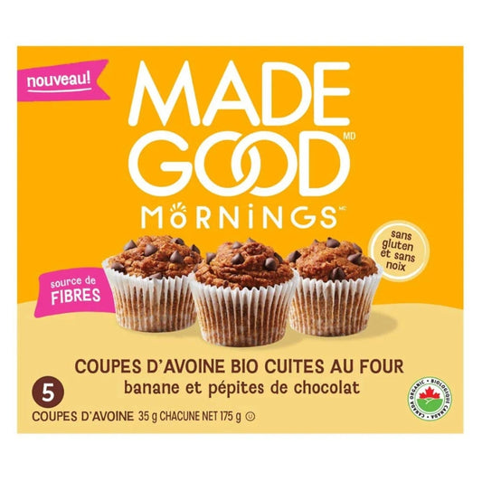 Made Good - Coupes d'avoine cuites au four bio - Bananes et pépites de chocolat -5 coupes