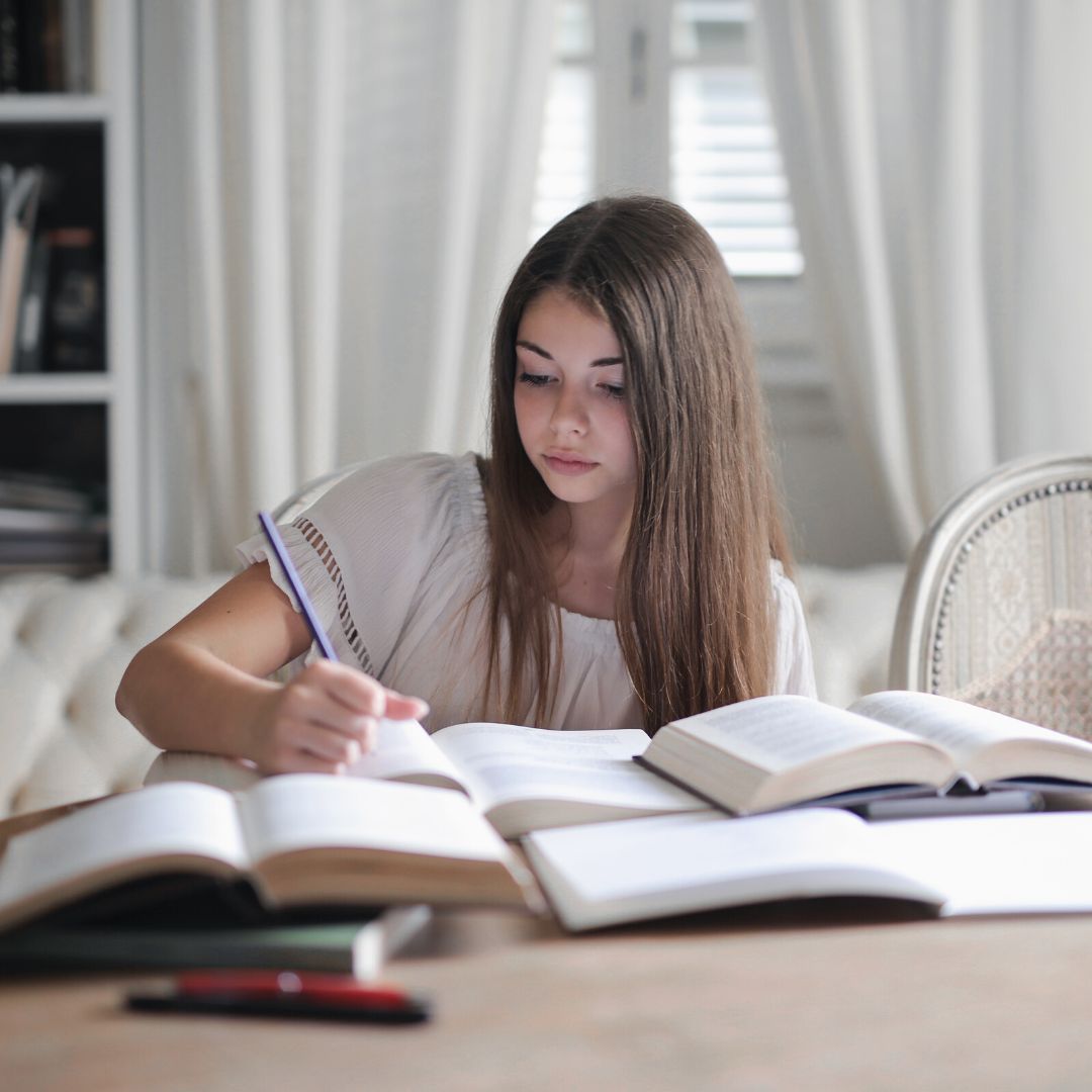 teen girl studying