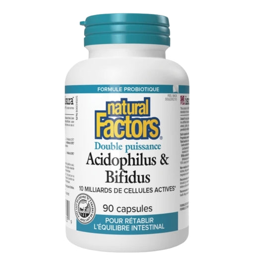 Natural Factors 
Acidophilus et Bifidus Double puissance - 10 milliards 90
