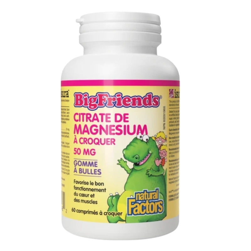 Natura`Factors Citrate de magnésium à croquer 50 mg - Big Friends - Gomme à bulles