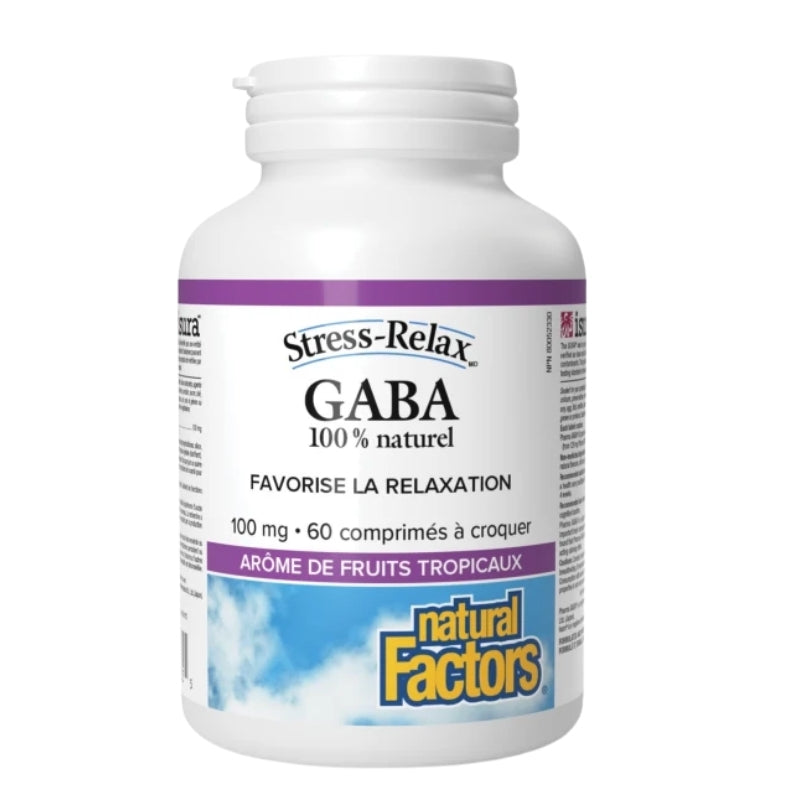 Natural Factors GABA 100 % naturel 100 mg -Stress-Relax - Saveur de fruits tropicaux