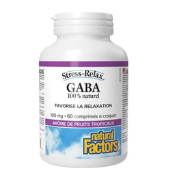 Natural Factors GABA 100 % naturel 100 mg -Stress-Relax - Saveur de fruits tropicaux