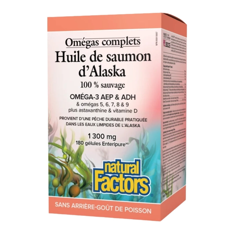 Natural Factors Huile de saumon d’Alaska 100 % sauvage - 1 300 mg 180