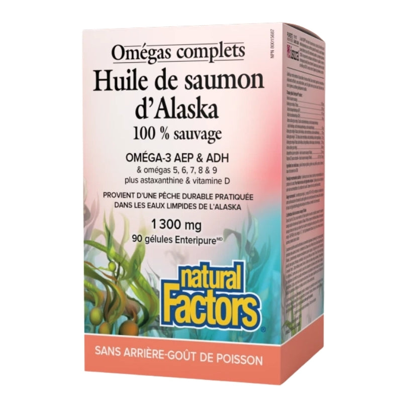 Natural Factors Huile de saumon d’Alaska 100 % sauvage - 1 300 mg 90