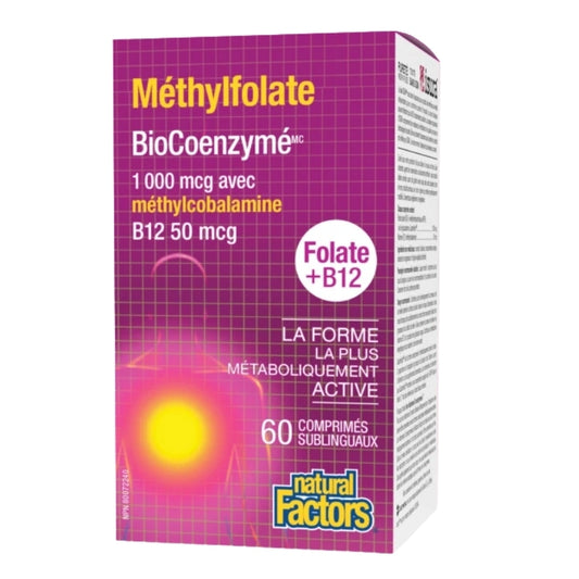 Natural Factors Méthylfolate BioCoenzymé • Folate 1 000 mcg + B12 50 mcg