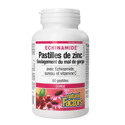 Natural Factors  Pastilles de zinc avec Echinamide, Sureau et vitamine C - Cerise
