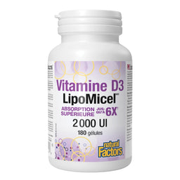 Natural Factors -Vitamine D3 Lipomicel - absorption supérieur 6x - 2000 UI - 180 gel