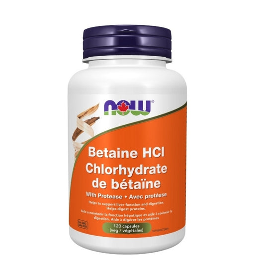now chlorhydrate de bétaine avec protéase aide à dig.rer les protéines 120 capsules végétales