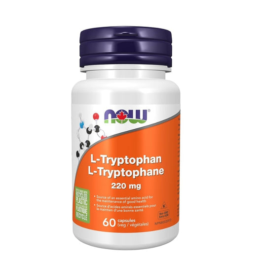 now l-tryptophane 220 mg source acides aminés maintien bonne santé 60 capsules végétales