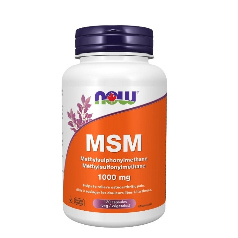now msm méthylsulfonylméthane 1000 mg soulager douleurs arthrose sans ogm 120 capsules